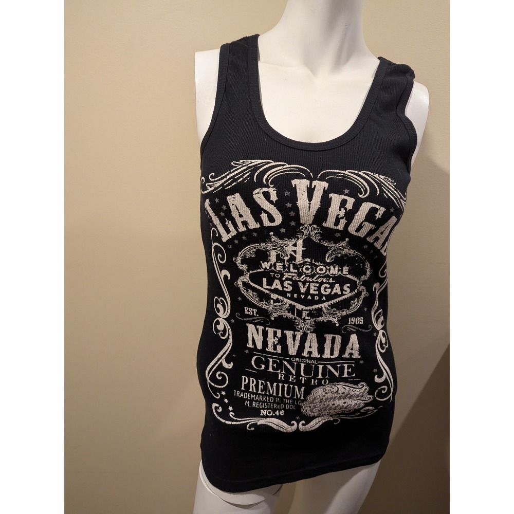 Chelona Las Vegas Nevada Graphic Sleeveless Tank‎ Top Size XL Stretchy Black